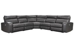 Samperstone 5-Pc Gray Faux Leather Power Recliner Sectional Sofa