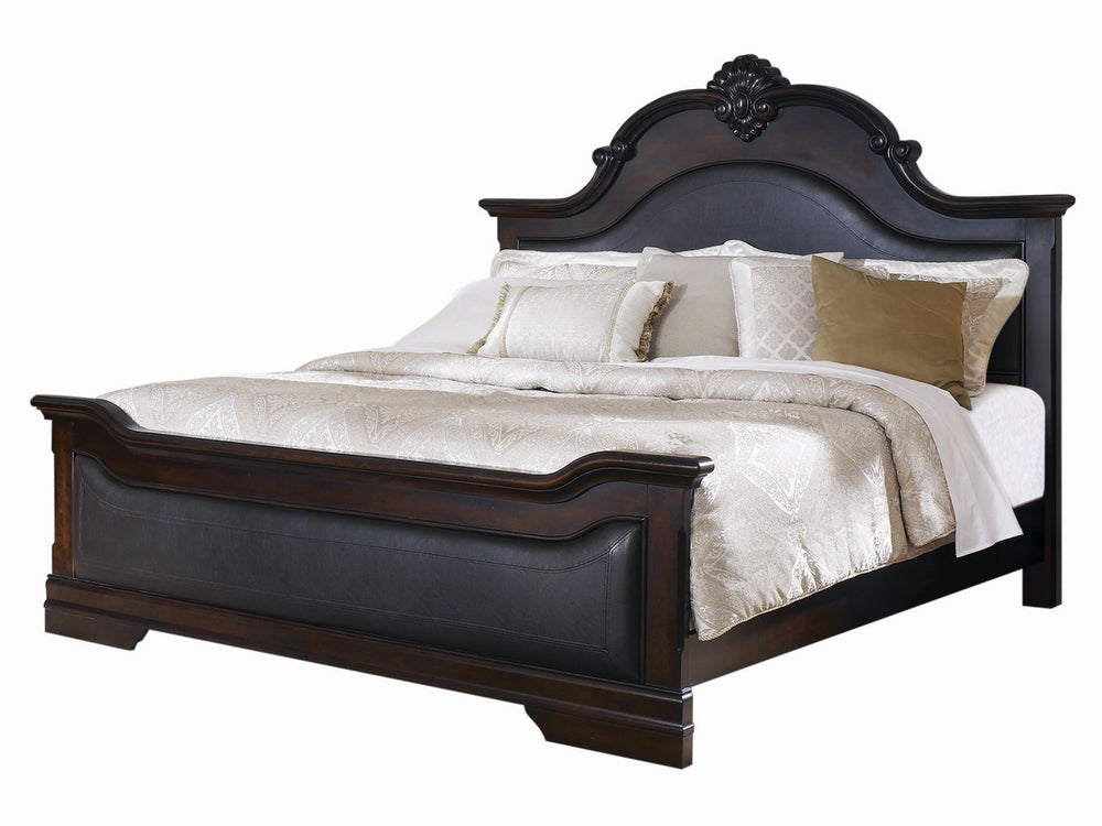 Cambridge Brown Leatherette/Cappuccino Wood Queen Panel Bed