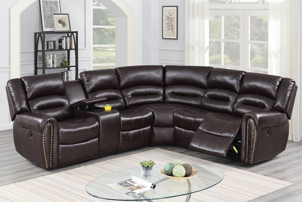 Leelo 3-Pc Brown Leatherette Power Recliner Sectional Sofa