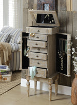 Taline Weathered Oak Wood Jewelry Armoire with Mirror