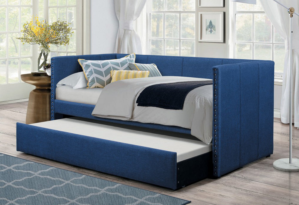 Therese Blue Fabric Twin Daybed with Trundle