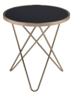 Valora Champagne Finish Metal/Black Glass Round End Table