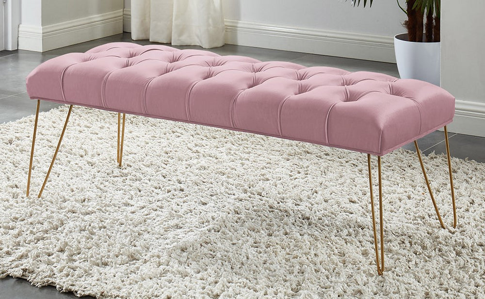 Honor Pink Velvet/Gold Tufted Accent Bench