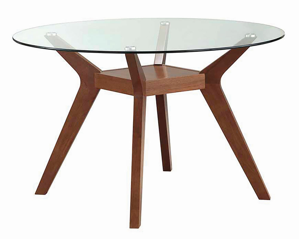 Paxton 42" Clear Glass/Nutmeg Wood Round Dining Table