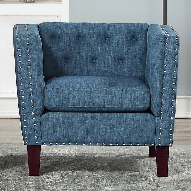 Kathie Blue Linen Accent Chair with Nailheads