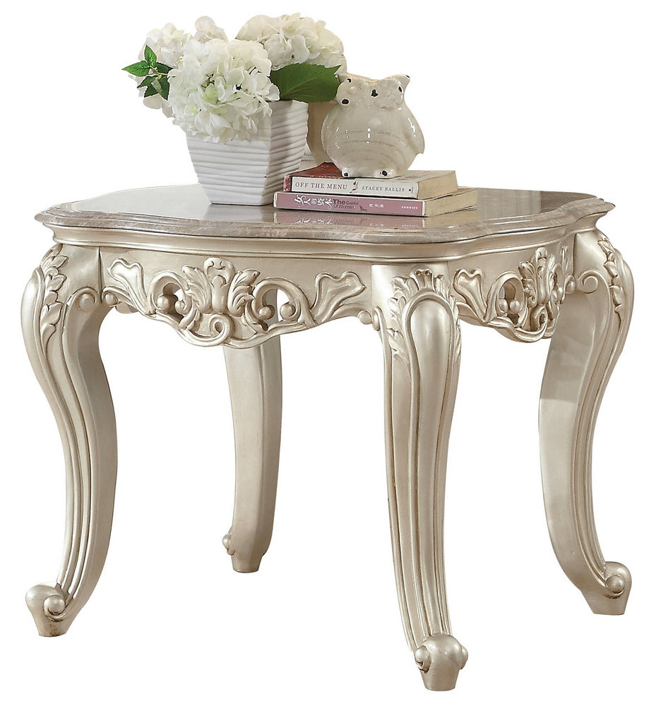 Gorsedd Antique White Marble/Wood End Table