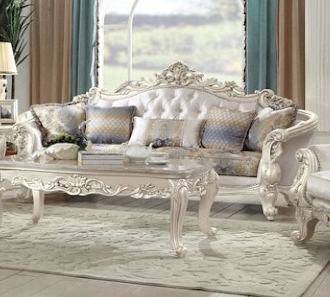 Gorsedd Cream Fabric/Antique White Finish 2-Seat Sofa (Oversized)