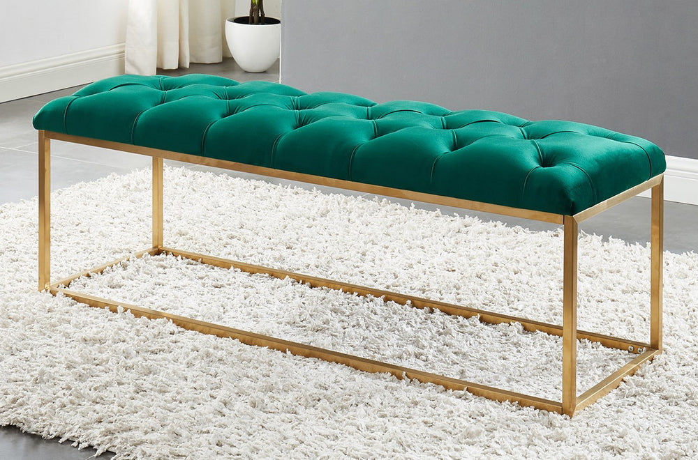 Krystle Green Velvet/Gold Accent Bench