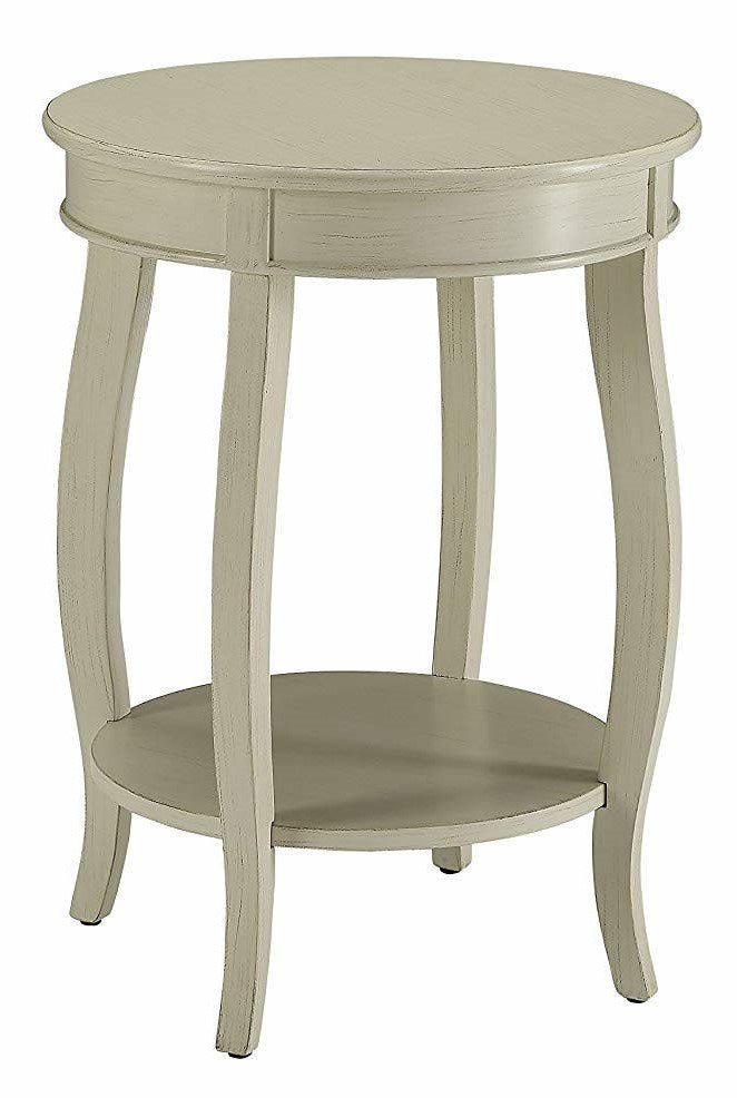 Aberta Antique White Wood Round Side Table with Shelf