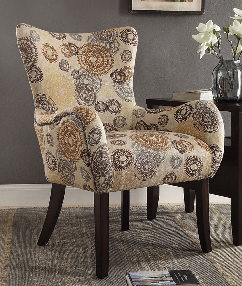 Janele Beige Circle Pattern Fabric Chair