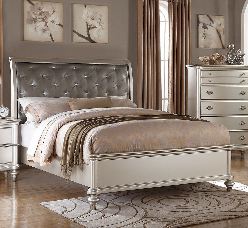 Liliana Antique Silver Wood/Faux Leather Queen Bed