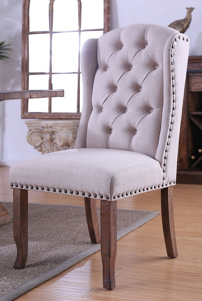 Gianna 2 Ivory Fabric/Rustic Pine Side Chairs