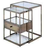 Enca 2-Pc Antique Brass Metal/Clear Glass Nesting Table Set