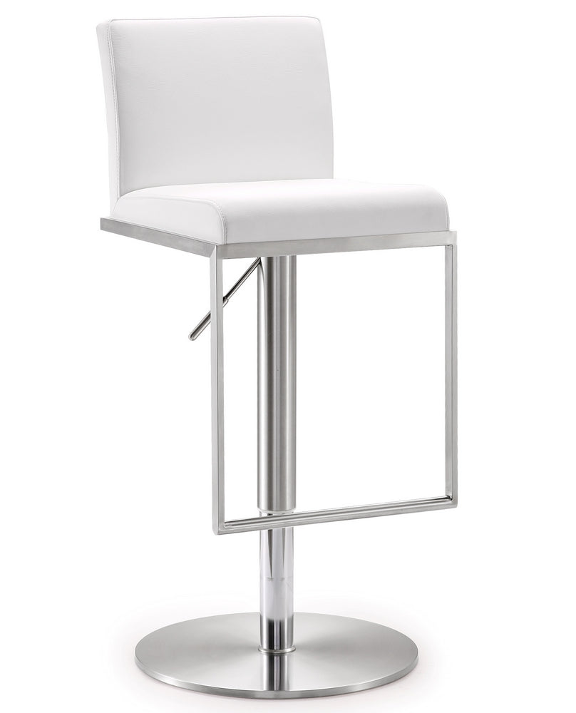 Amalfi White Vegan Leather/Metal Adjustable Bar Stool