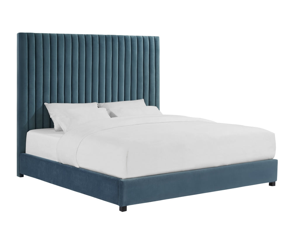 Arabelle Sea Blue Velvet Queen Platform Bed