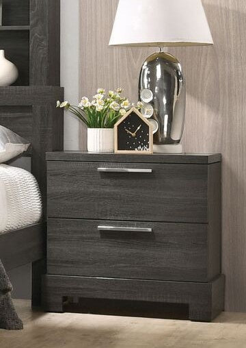 Lantha Gray Oak Hardwood Nightstand with 2 Drawers