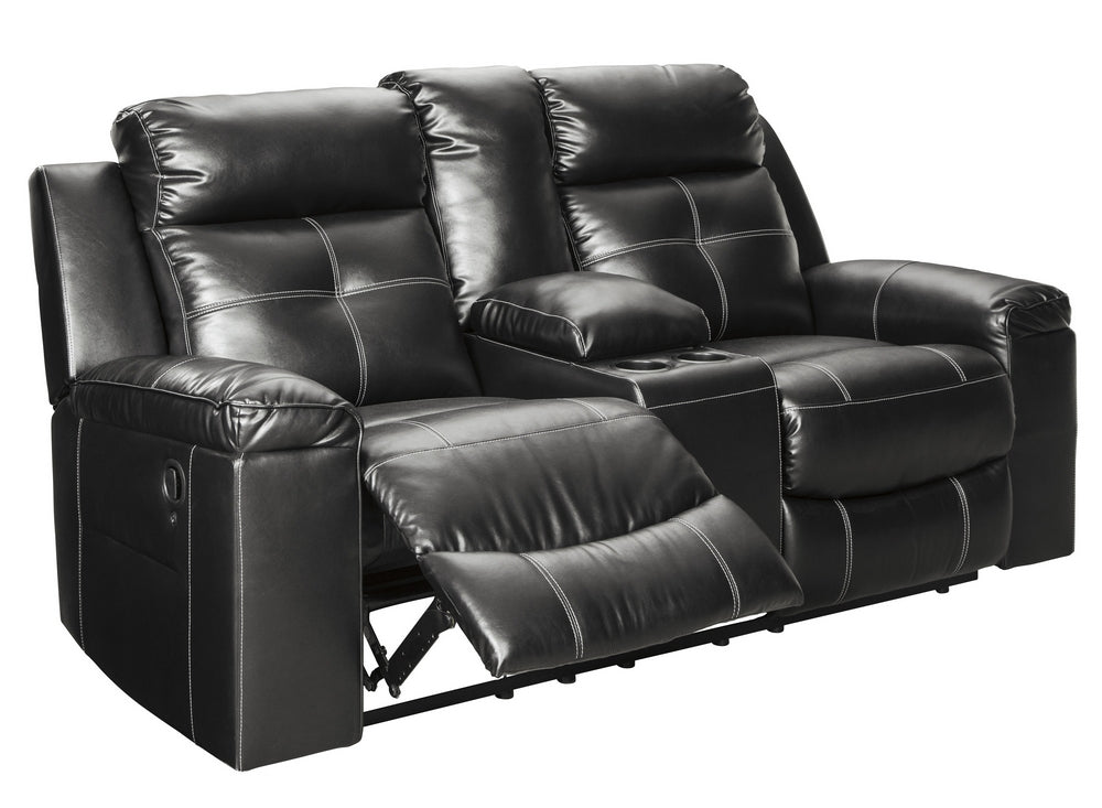 Kempten Black Faux Leather Manual Recliner Loveseat