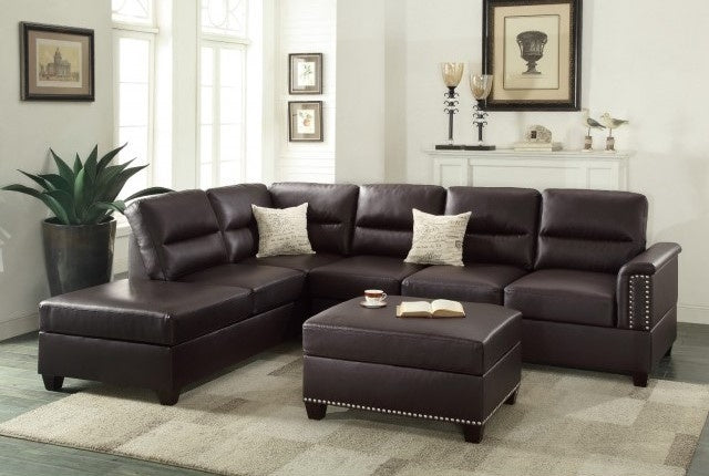 Diana Espresso Bonded Leather Sectional Sofa with Ottoman