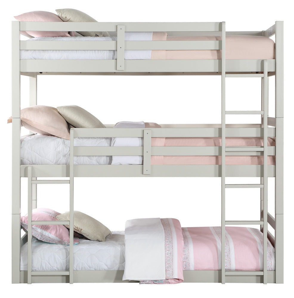 Ronnie Light Gray Wood Triple Twin Bunk Bed