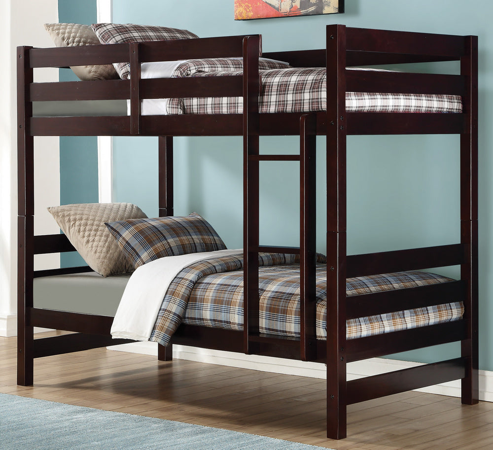 Ronnie Espresso Wood Twin over Twin Bunk Bed