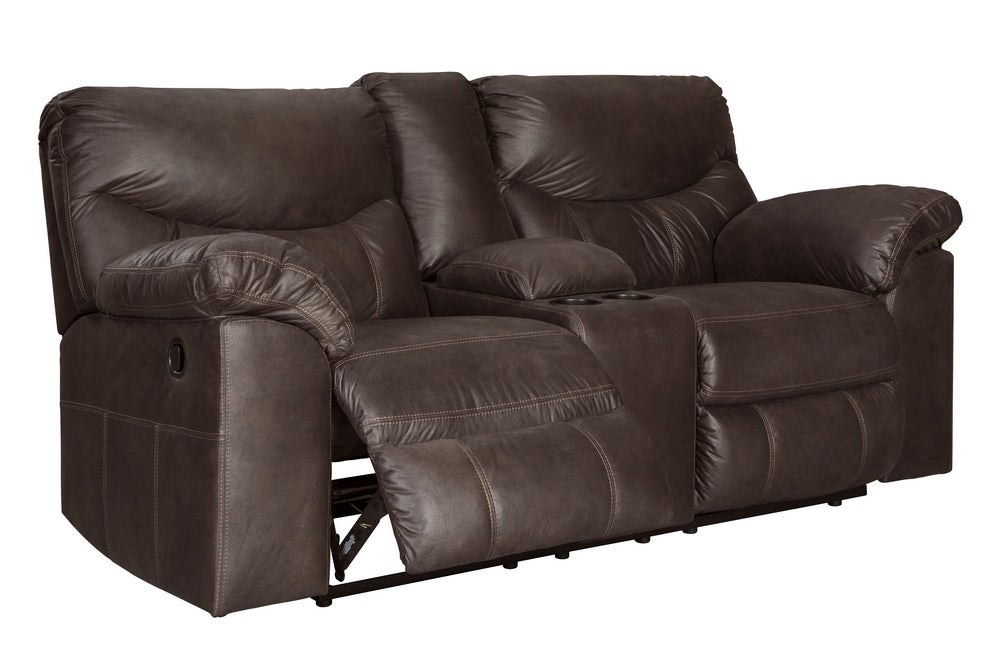 Boxberg Teak Faux Leather Manual Recliner Loveseat