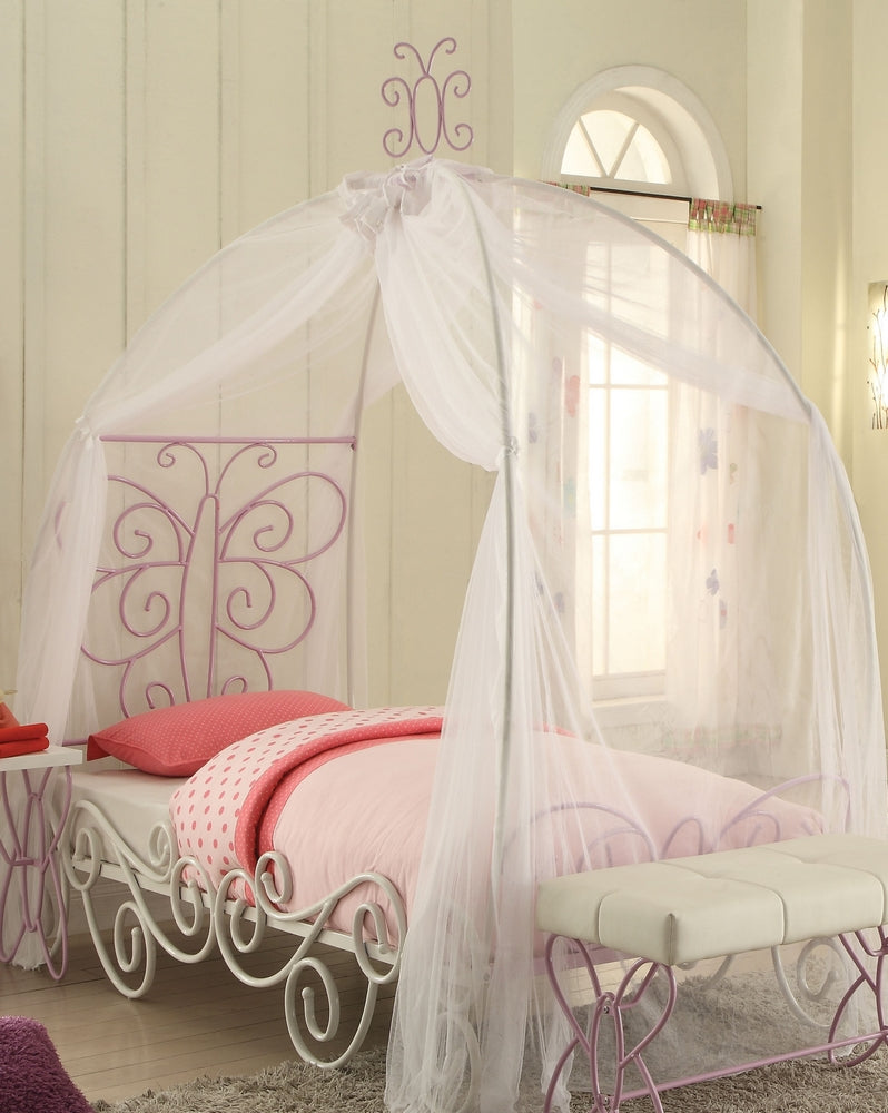 Priya II White/Light Purple Wood/Metal Twin Bed with Canopy