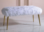 Bagley II White Faux Fur/Gold Brass Finish Metal Bench