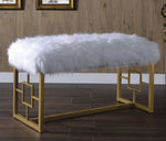 Bagley II White Faux Fur/Gold Brass Finish Metal Base Bench