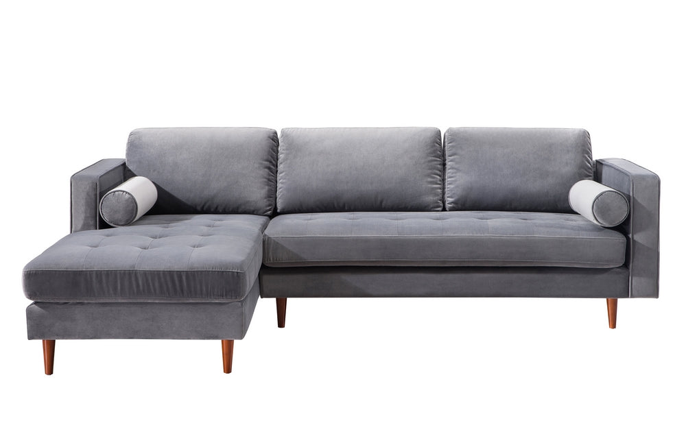 Como 2-Pc Grey Velvet LAF Sectional Sofa