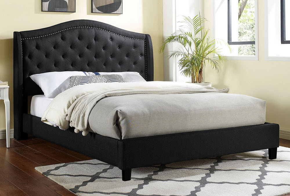 Carly Black Linen-Like Fabric King Bed