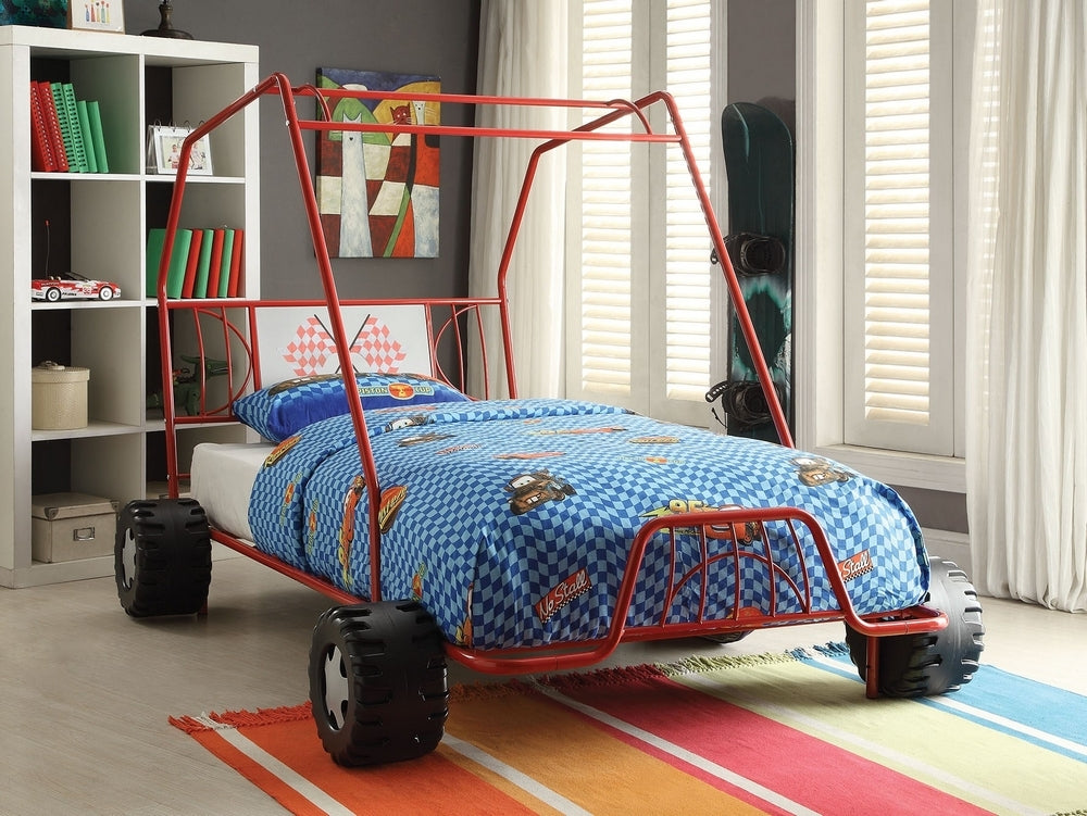 Xander Youth Red Go Kart Design Metal Twin Bed