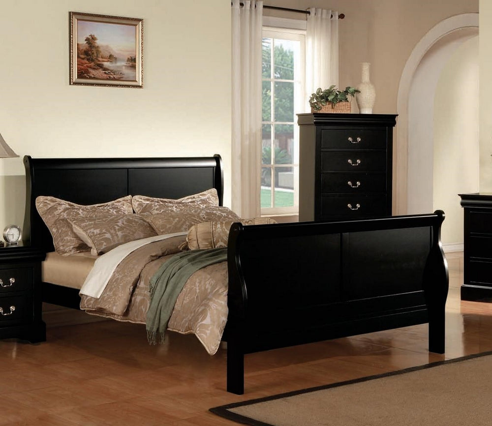 Louis Philippe Black Wood Twin Sleigh Bed