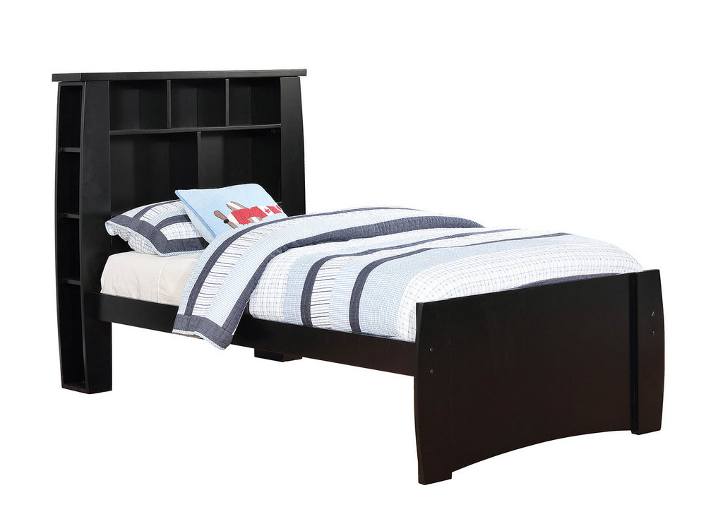 Marlee Black Twin Bed with Bookcase Headboard