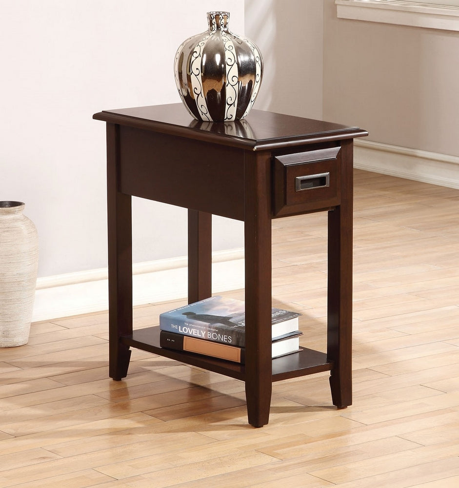 Flin Dark Cherry Wood 1-Drawer Side End Table with Bottom Shelf