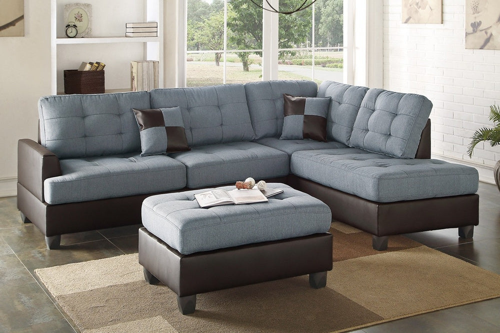 Gioia Grey Fabric Reversible Sectional with Ottoman