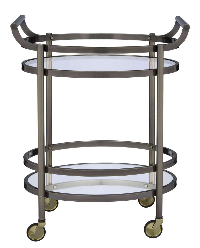 Lakelyn Brushed Bronze Metal/Clear Glass Oval Serving Cart