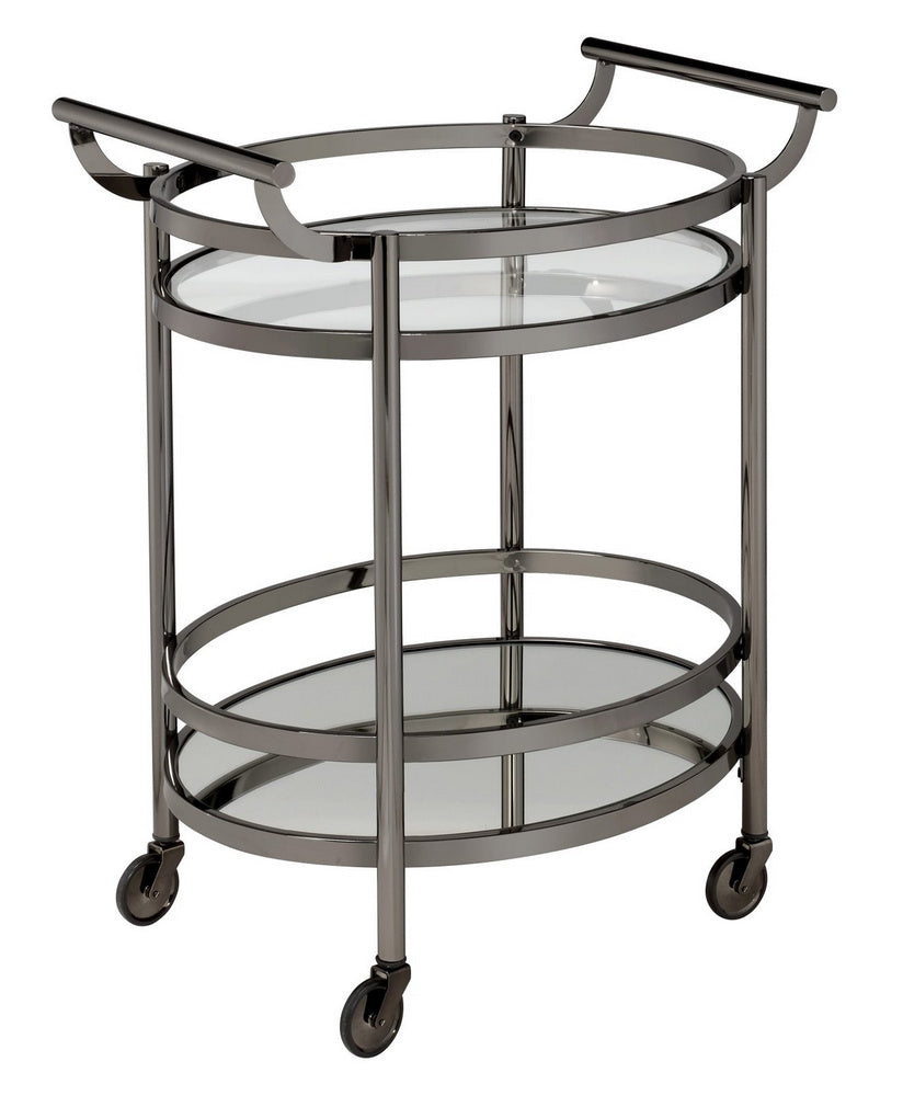 Lakelyn Black Nickel Metal/Clear Glass Oval Serving Cart