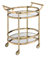 Lakelyn Rose Gold Metal/Clear Glass Oval Serving Cart