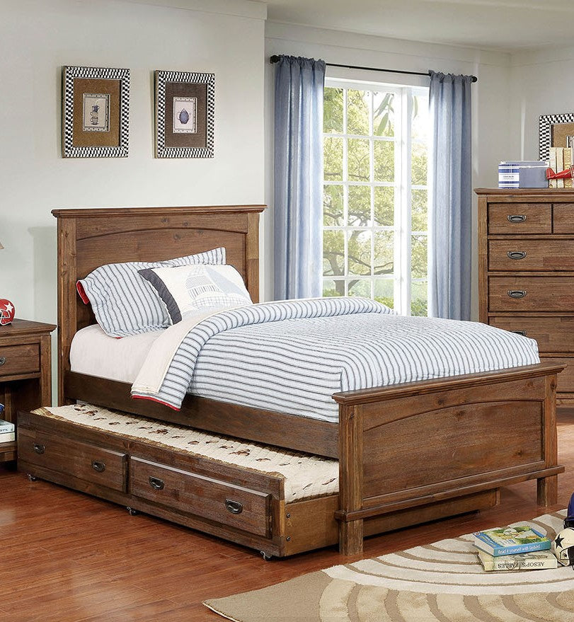 Colin Dark Oak Wood Twin Bed w/ Trundle