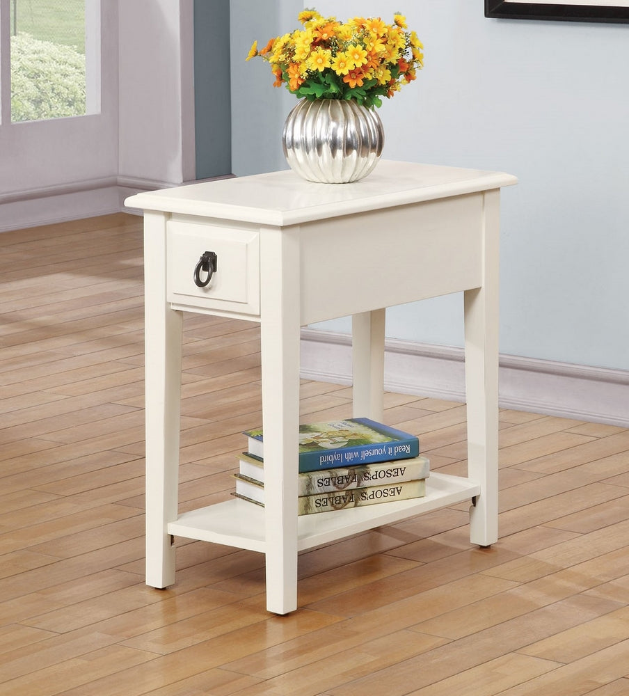 Jeana White Wood 1-Drawer Side End Table with Bottom Shelf