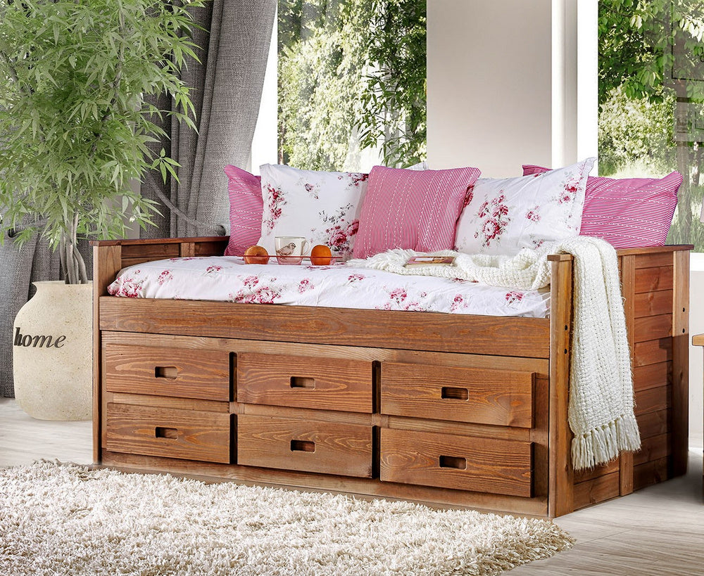 Lia Mahogany Wood Twin Captain Bed w/Drawers