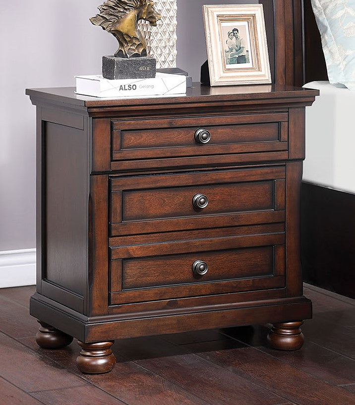 Wells Dark Cherry Wood Nightstand with USB