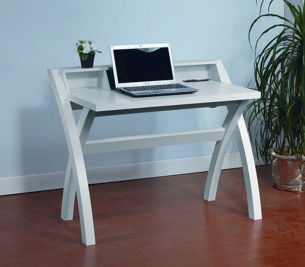 Domitilla White Wood Desk with USB & Outlet Port