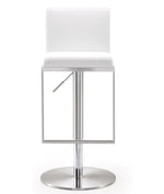 Amalfi White Vegan Leather/Metal Adjustable Bar Stool