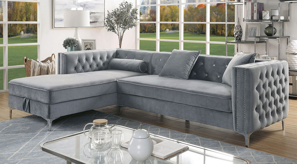 Amie 2-Pc Gray Flannelette LAF Sectional Sofa