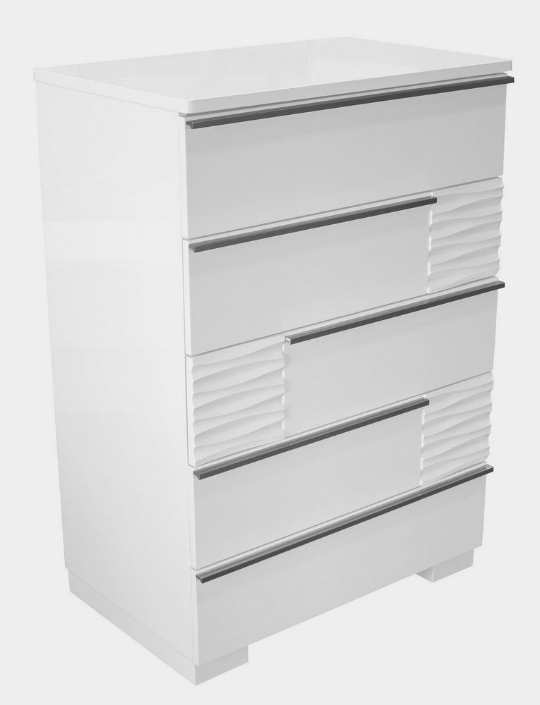 Athen White Lacquer Wood 5-Drawer Chest