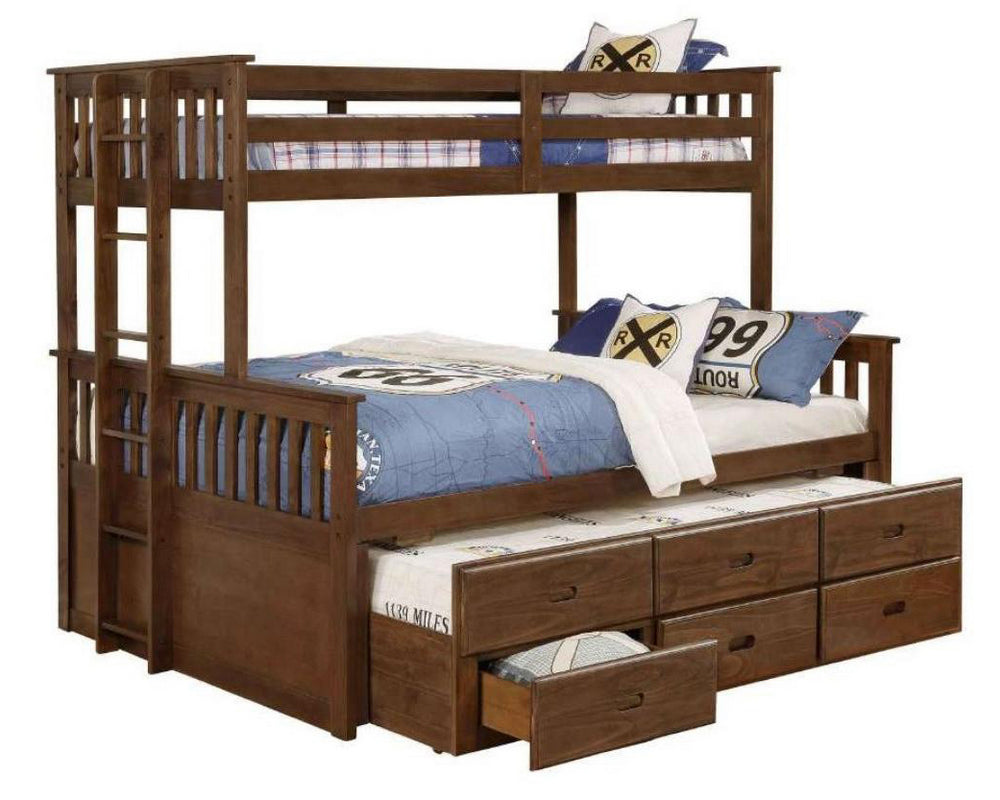 Atkin Weathered Walnut Twin XL/Queen Bunk Bed with Trundle