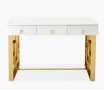 Audrey White Wood Lacquer Desk with Gold Metal Legs