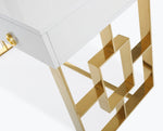 Audrey White Wood Lacquer Desk with Gold Metal Legs