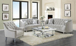 Avonlea Grey Velvet Loveseat with Accent Pillows